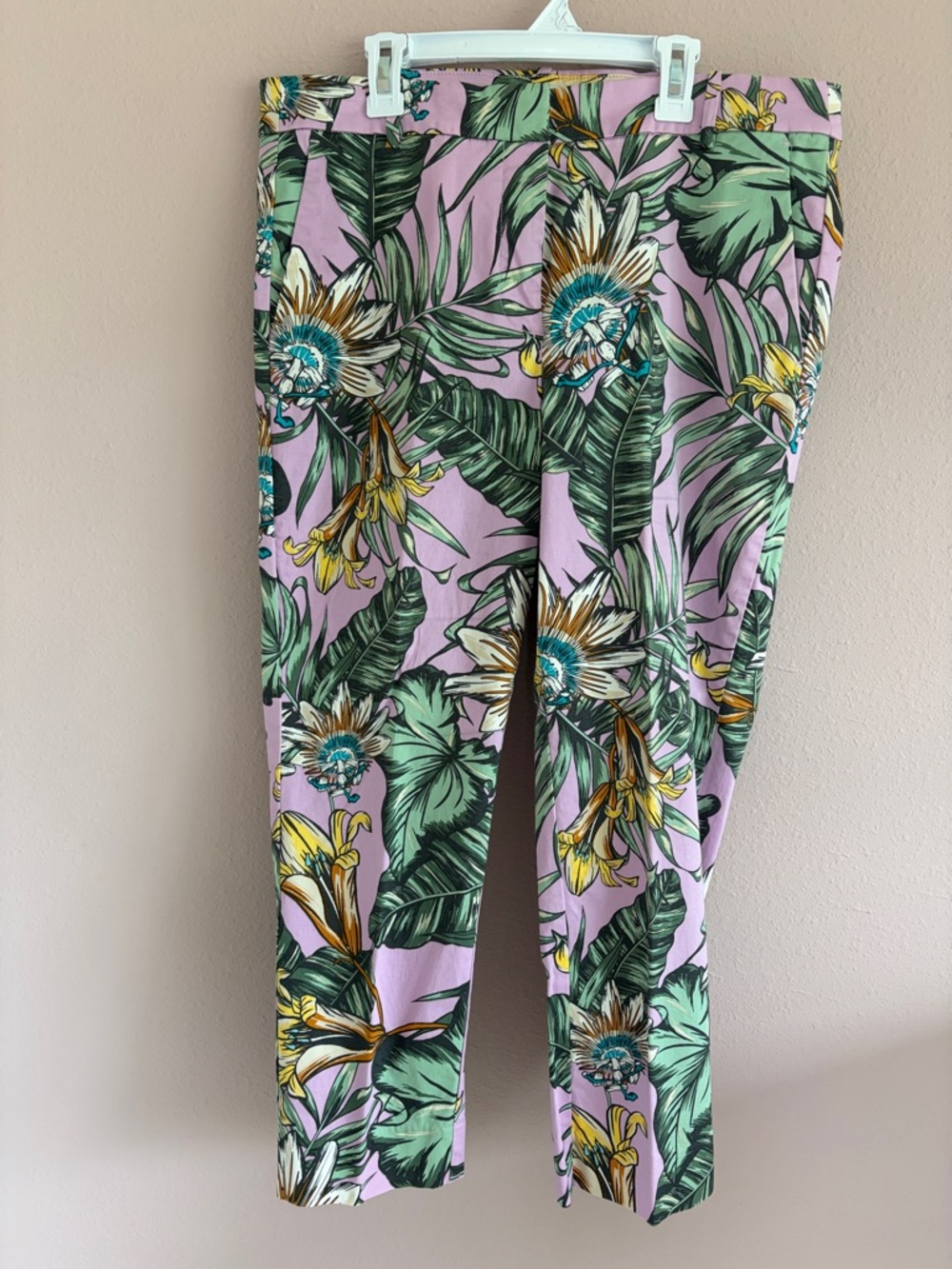 J. Crew Pink Tropical Floral ankle pants with Green Palms size 12